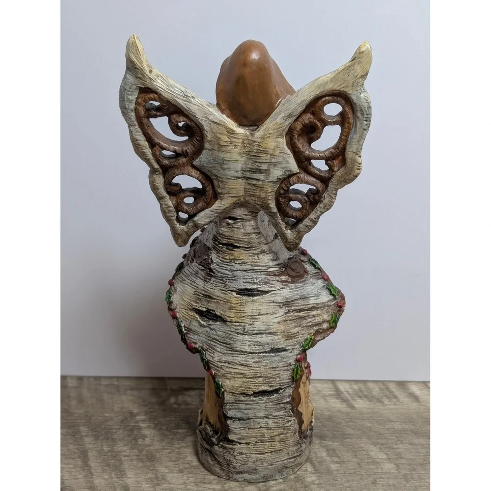 Joy to the World Birch Bark Christmas Angel Figurine Rustic Holiday Decor